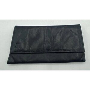 Leather Wallet  Black Folding Compartments Zip Pocket Bear Logo Minimalist READ